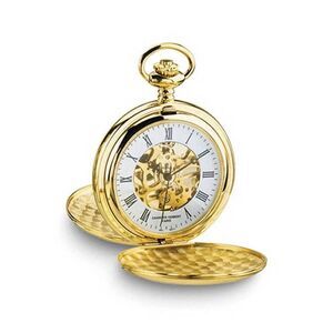 Charles Hubert 14k Gold Finish White Skeleton Dial Pocket Watch